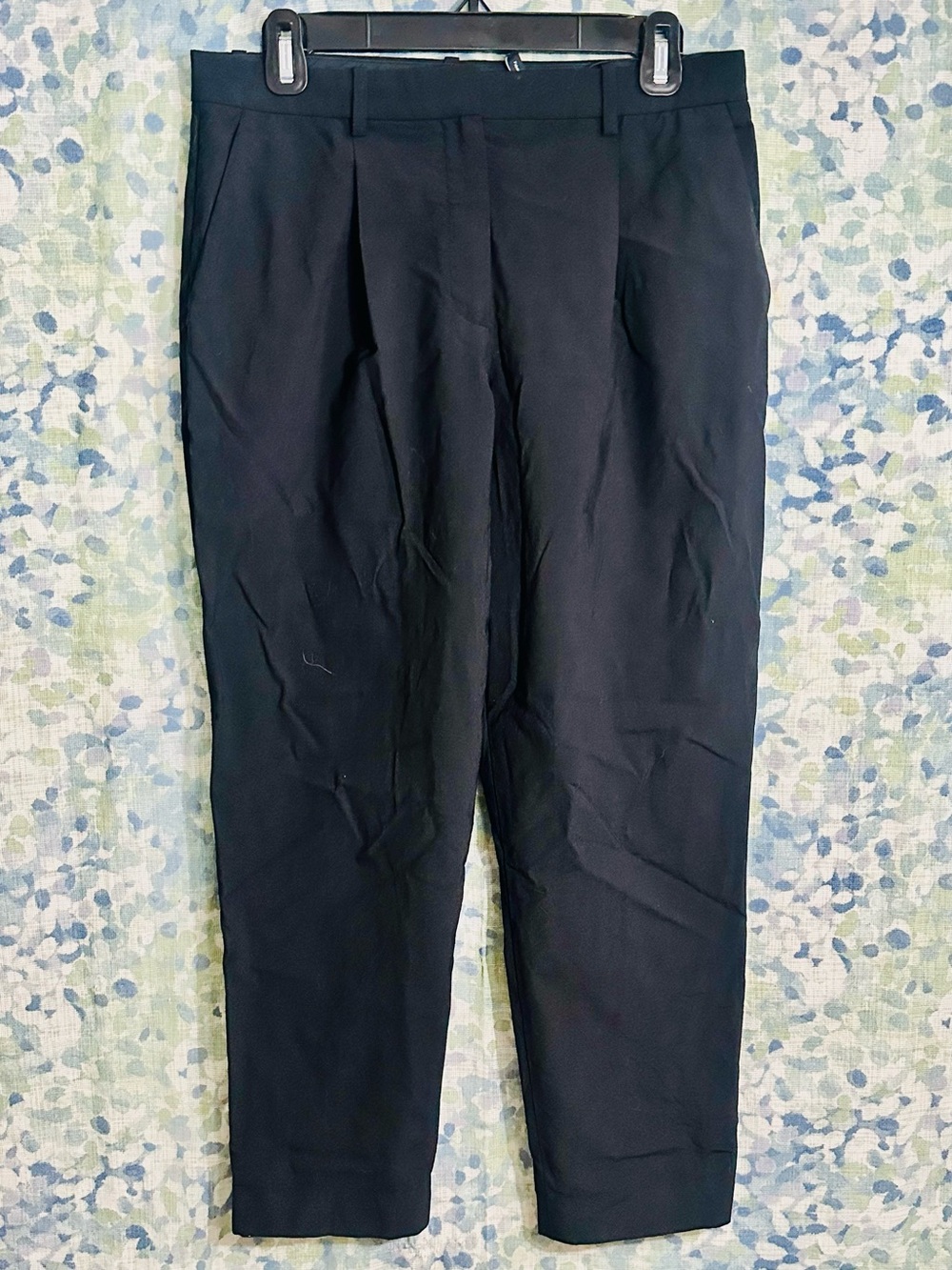 Theory Pleated Wool Blend Ankle Trousers Black Career Pants Size 4